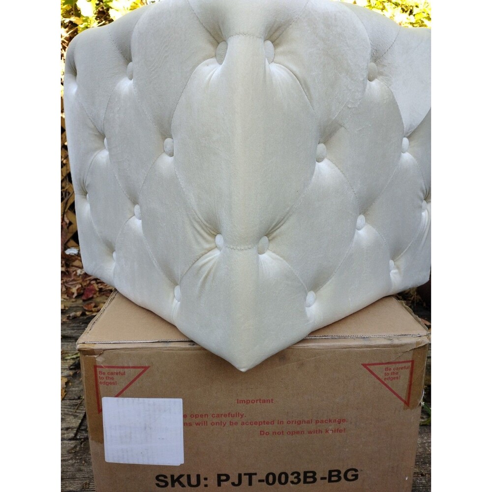 Beige Velvet Ottoman, Small End Table, Soft Foot Stool, Plush Uphosyeredu